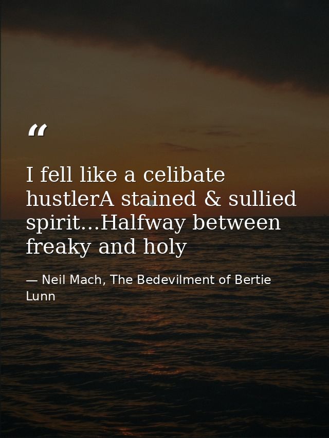 I fell like a celibate hustlerA stained & sullied spirit...Halfway between freaky and holy — Neil Mach, The Bedevilment of Bertie Lunn