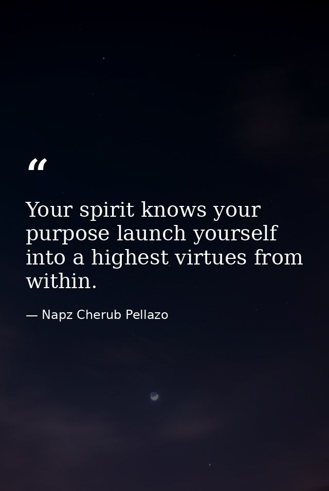 Your spirit knows your purpose launch yourself into a highest virtues from within. — Napz Cherub Pellazo
