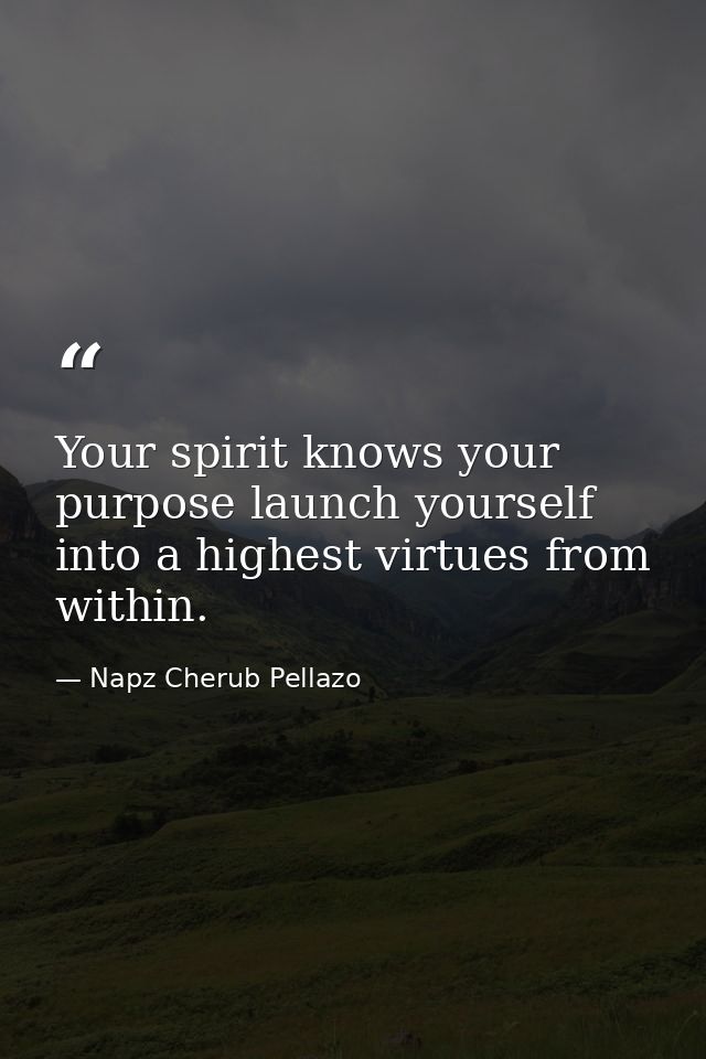 Your spirit knows your purpose launch yourself into a highest virtues from within. — Napz Cherub Pellazo