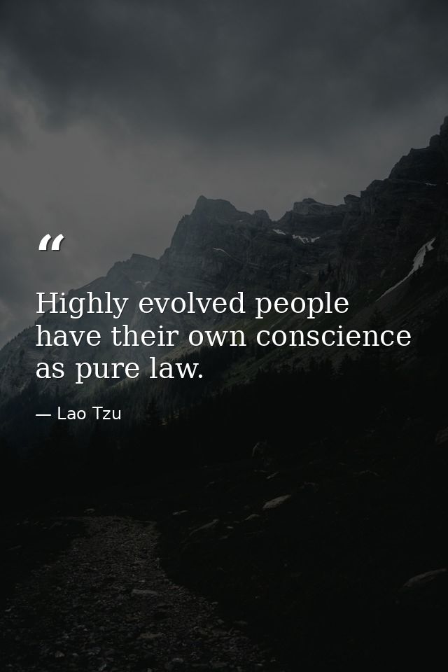 Highly evolved people have their own conscience as pure law. — Lao Tzu