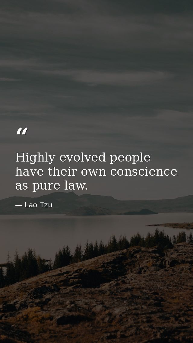 Highly evolved people have their own conscience as pure law. — Lao Tzu