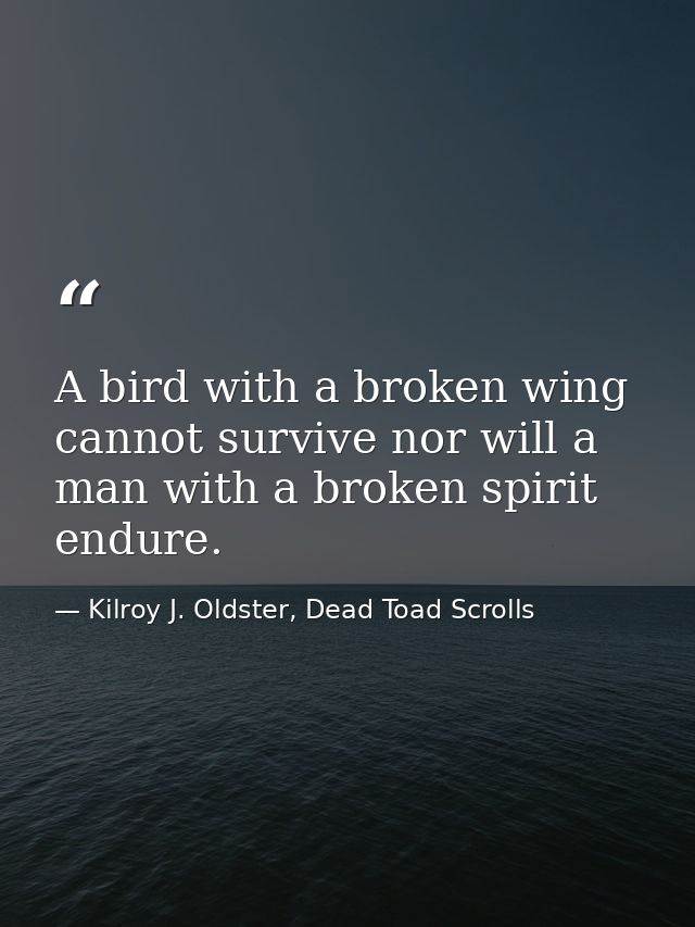 A bird with a broken wing cannot survive nor will a man with a broken spirit endure. — Kilroy J. Oldster, Dead Toad Scrolls