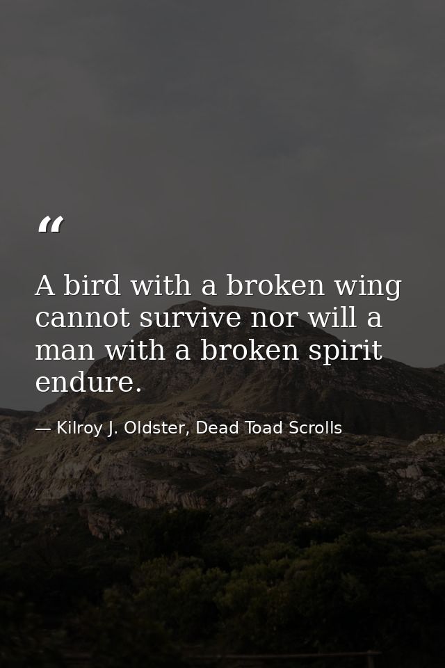 A bird with a broken wing cannot survive nor will a man with a broken spirit endure. — Kilroy J. Oldster, Dead Toad Scrolls