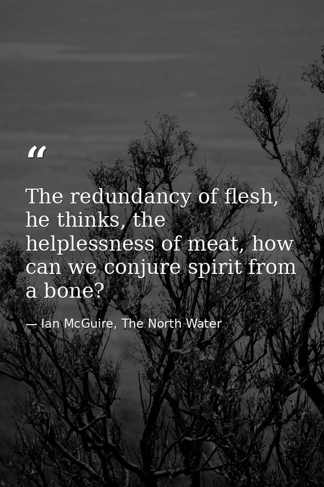 The redundancy of flesh, he thinks, the helplessness of meat, how can we conjure spirit from a bone? — Ian McGuire, The North Water