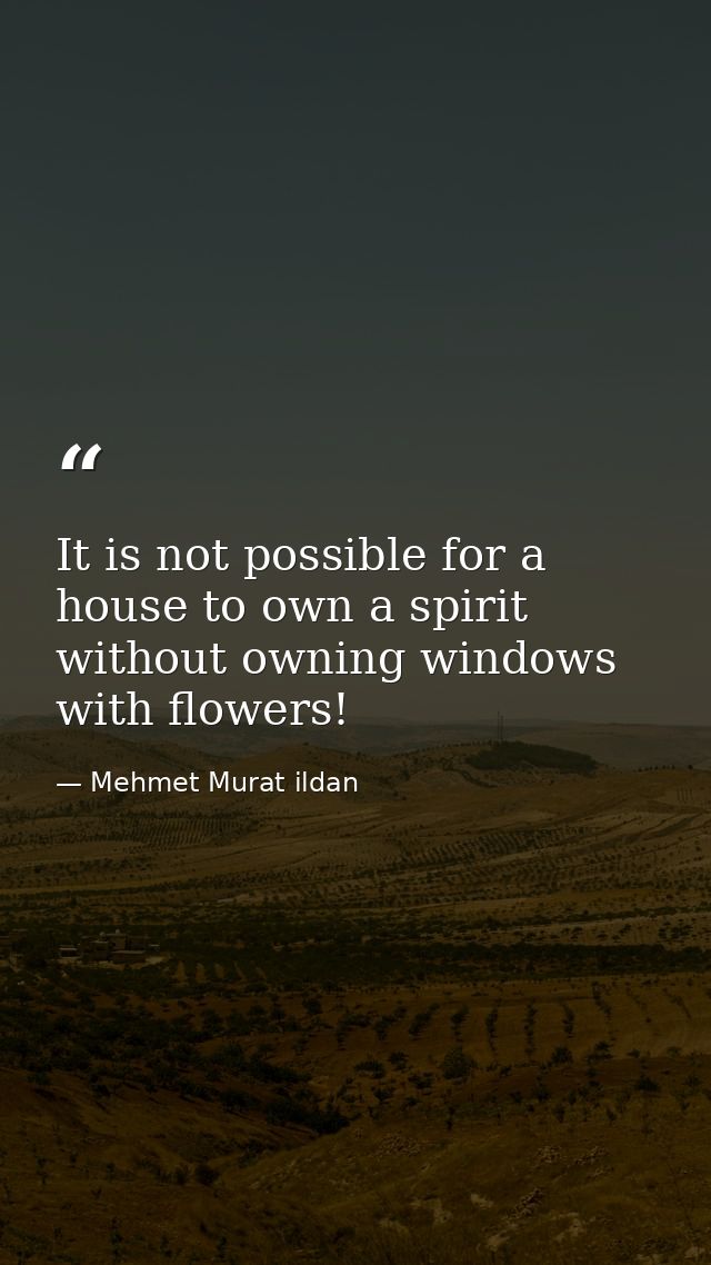 It is not possible for a house to own a spirit without owning windows with flowers! — Mehmet Murat ildan