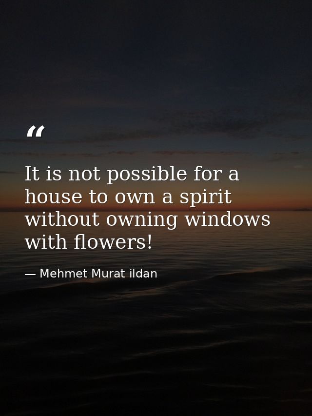It is not possible for a house to own a spirit without owning windows with flowers! — Mehmet Murat ildan