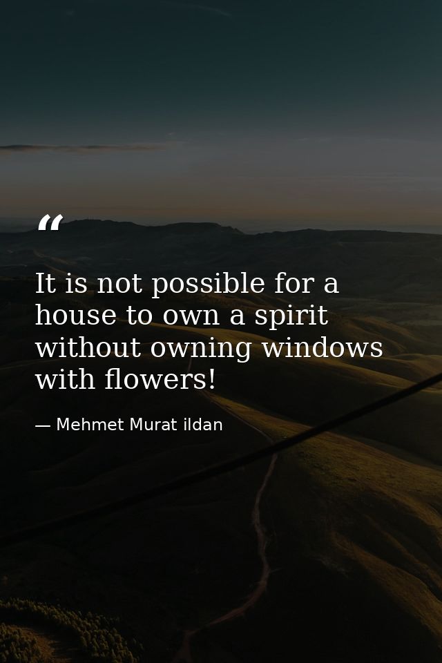 It is not possible for a house to own a spirit without owning windows with flowers! — Mehmet Murat ildan