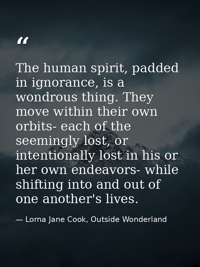 The human spirit, padded in ignorance, is a wondrous thing. They move within their own orbits- each of the seemingly los — Lorna Jane Cook, Outside Wonderland