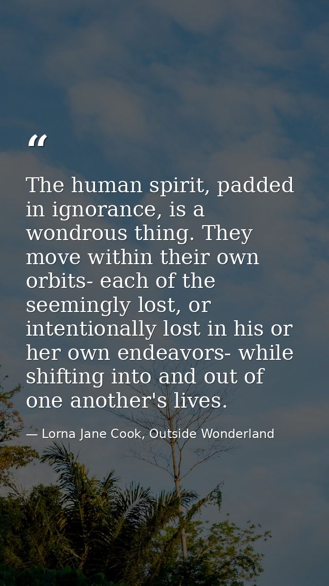 The human spirit, padded in ignorance, is a wondrous thing. They move within their own orbits- each of the seemingly los — Lorna Jane Cook, Outside Wonderland