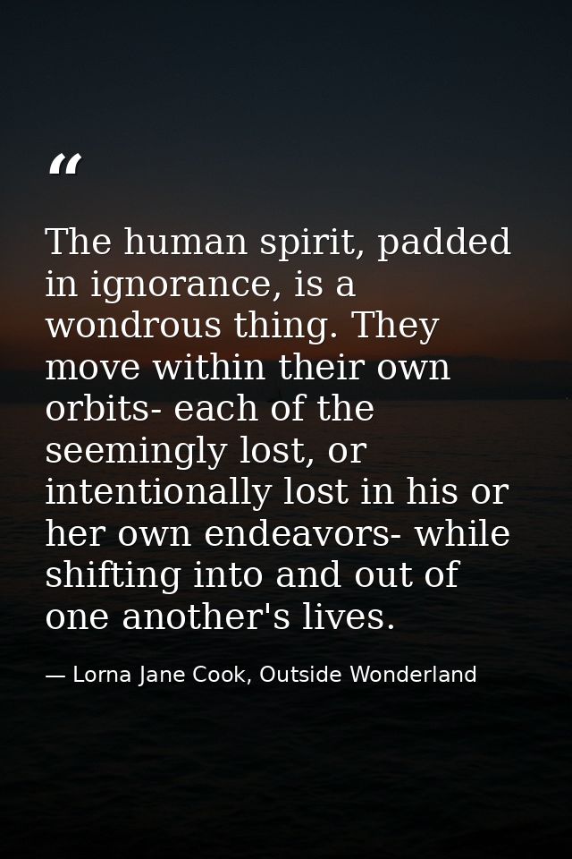 The human spirit, padded in ignorance, is a wondrous thing. They move within their own orbits- each of the seemingly los — Lorna Jane Cook, Outside Wonderland