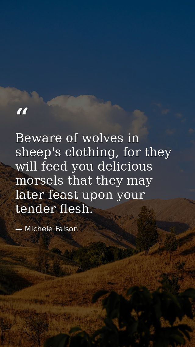Beware of wolves in sheep's clothing, for they will feed you delicious morsels that they may later feast upon your tende — Michele Faison