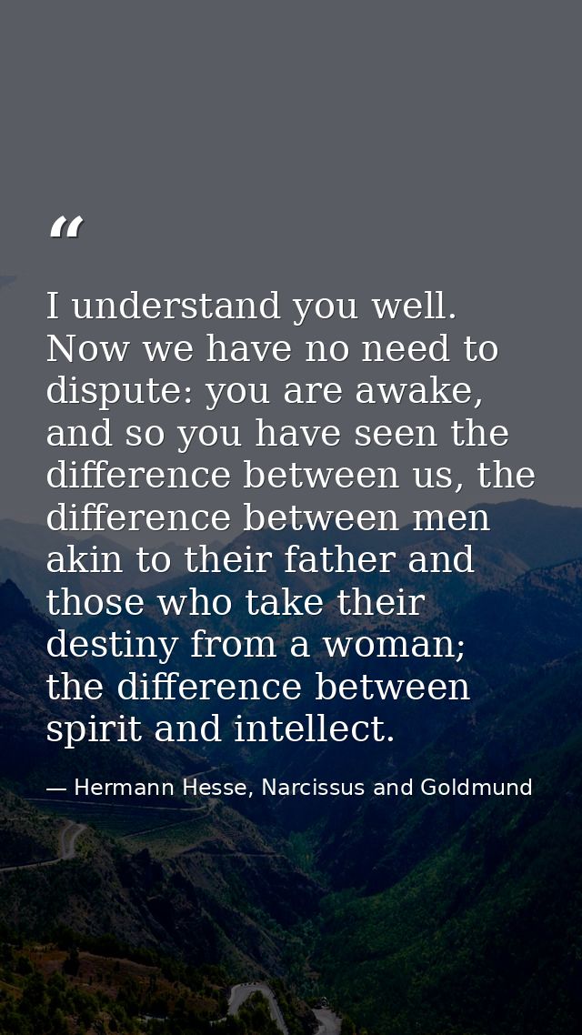 I understand you well. Now we have no need to dispute: you are awake, and so you have seen the difference between us, th — Hermann Hesse, Narcissus and Goldmund