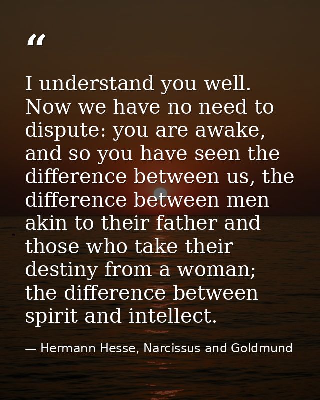 I understand you well. Now we have no need to dispute: you are awake, and so you have seen the difference between us, th — Hermann Hesse, Narcissus and Goldmund