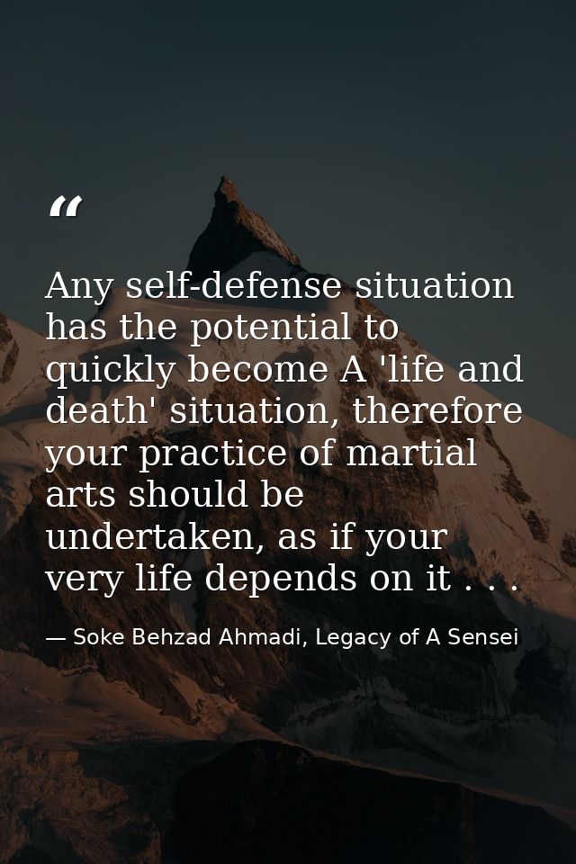 Any self-defense situation has the potential to quickly become A 'life and death' situation, therefore your practice of  — Soke Behzad Ahmadi, Legacy of A Sensei