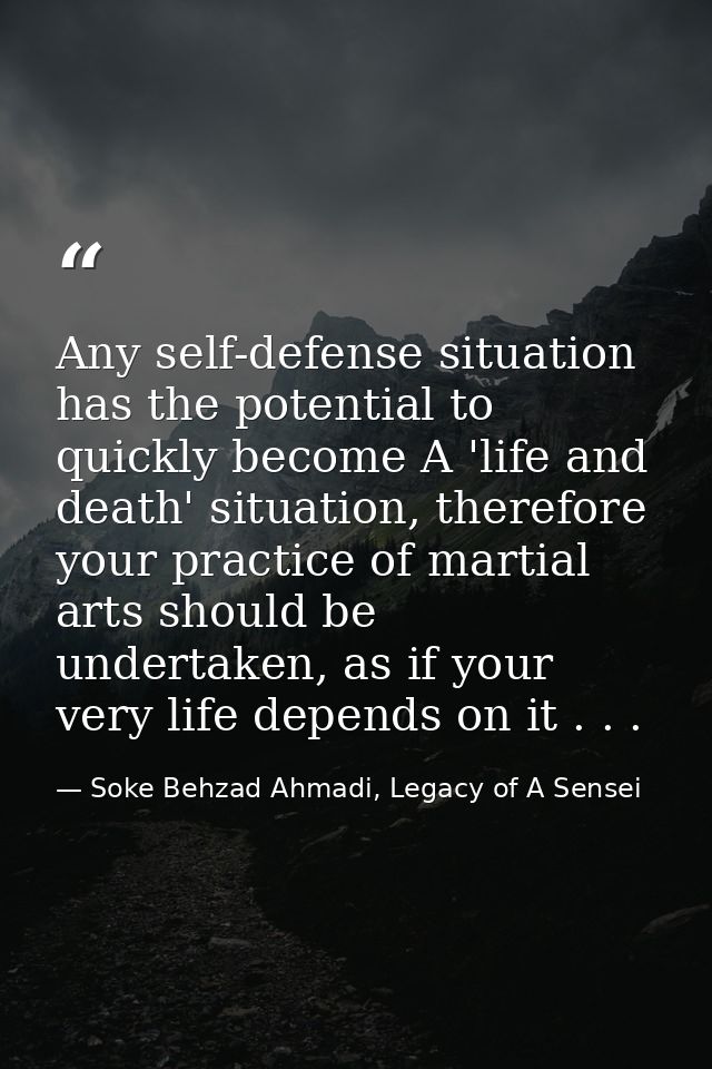 Any self-defense situation has the potential to quickly become A 'life and death' situation, therefore your practice of  — Soke Behzad Ahmadi, Legacy of A Sensei
