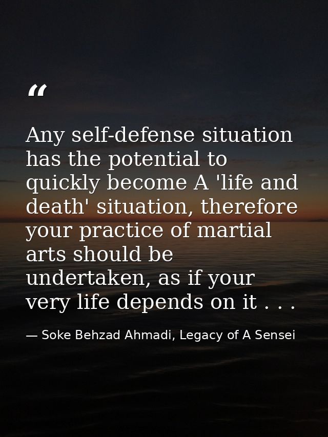 Any self-defense situation has the potential to quickly become A 'life and death' situation, therefore your practice of  — Soke Behzad Ahmadi, Legacy of A Sensei