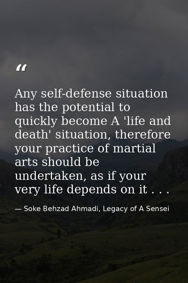 Any self-defense situation has the potential to quickly become A 'life and death' situation, therefore your practice of  — Soke Behzad Ahmadi, Legacy of A Sensei