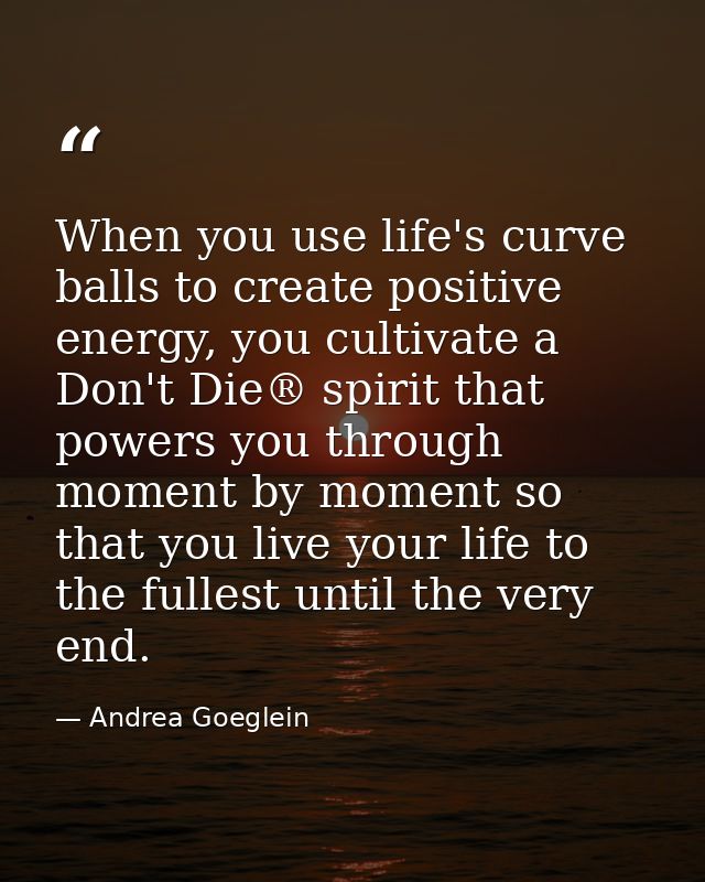 When you use life's curve balls to create positive energy, you cultivate a Don't Die® spirit that powers you through mom — Andrea Goeglein