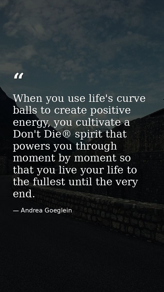 When you use life's curve balls to create positive energy, you cultivate a Don't Die® spirit that powers you through mom — Andrea Goeglein