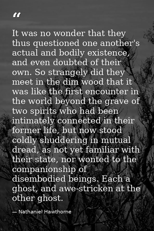 It was no wonder that they thus questioned one another's actual and bodily existence, and even doubted of their own. So  — Nathaniel Hawthorne