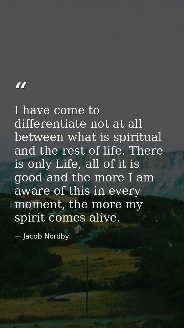 I have come to differentiate not at all between what is spiritual and the rest of life. There is only Life, all of it is — Jacob Nordby