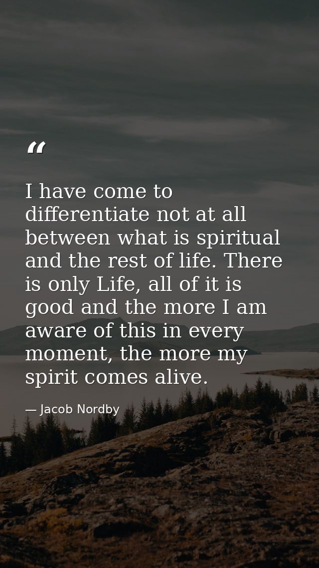 I have come to differentiate not at all between what is spiritual and the rest of life. There is only Life, all of it is — Jacob Nordby
