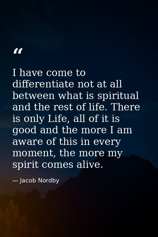 I have come to differentiate not at all between what is spiritual and the rest of life. There is only Life, all of it is — Jacob Nordby