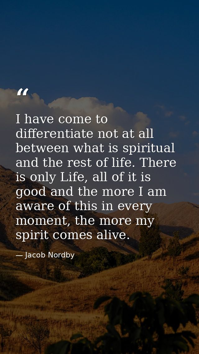 I have come to differentiate not at all between what is spiritual and the rest of life. There is only Life, all of it is — Jacob Nordby
