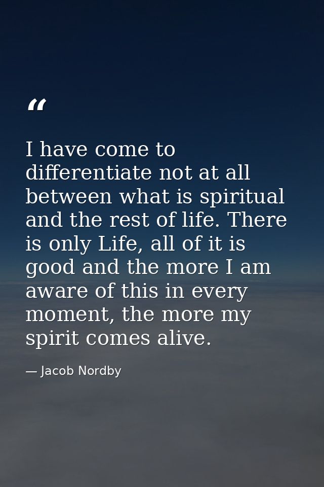 I have come to differentiate not at all between what is spiritual and the rest of life. There is only Life, all of it is — Jacob Nordby
