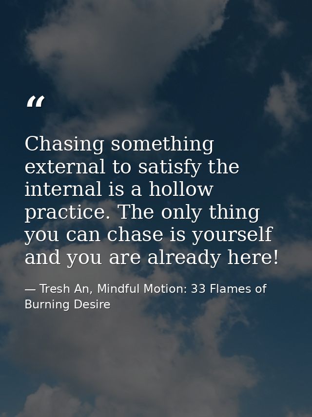 Chasing something external to satisfy the internal is a hollow practice. The only thing you can chase is yourself and yo — Tresh An, Mindful Motion: 33 Flames of Burning Desire