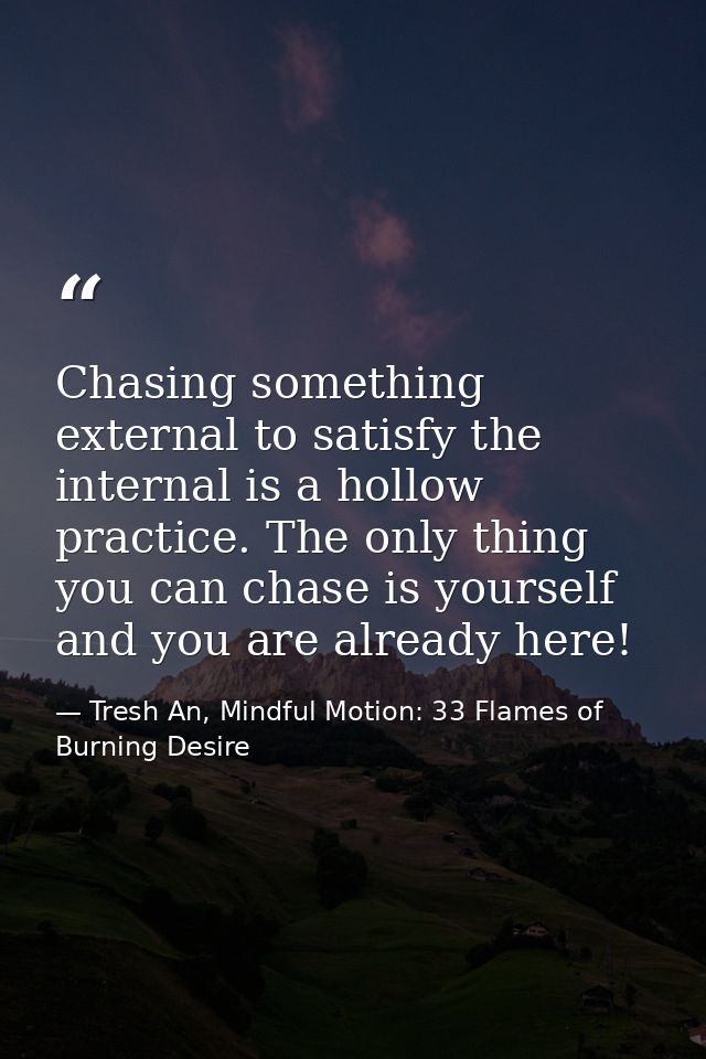Chasing something external to satisfy the internal is a hollow practice. The only thing you can chase is yourself and yo — Tresh An, Mindful Motion: 33 Flames of Burning Desire