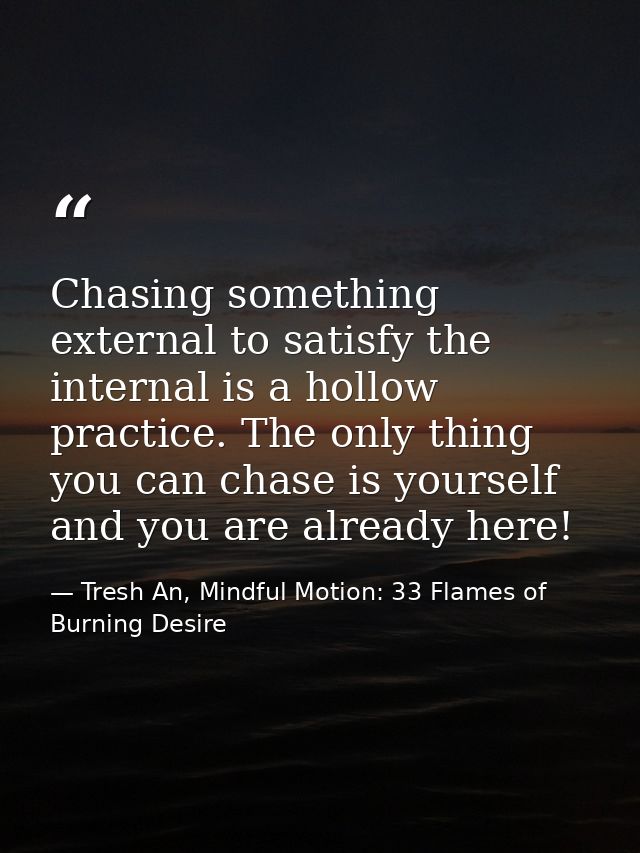 Chasing something external to satisfy the internal is a hollow practice. The only thing you can chase is yourself and yo — Tresh An, Mindful Motion: 33 Flames of Burning Desire