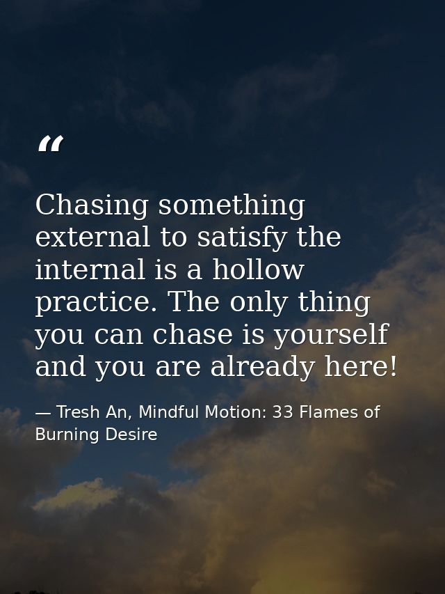 Chasing something external to satisfy the internal is a hollow practice. The only thing you can chase is yourself and yo — Tresh An, Mindful Motion: 33 Flames of Burning Desire