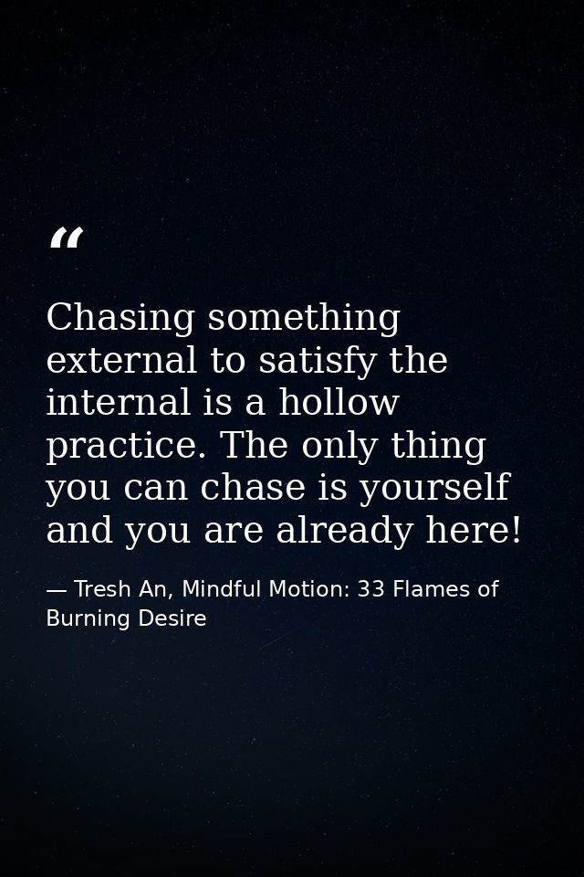 Chasing something external to satisfy the internal is a hollow practice. The only thing you can chase is yourself and yo — Tresh An, Mindful Motion: 33 Flames of Burning Desire