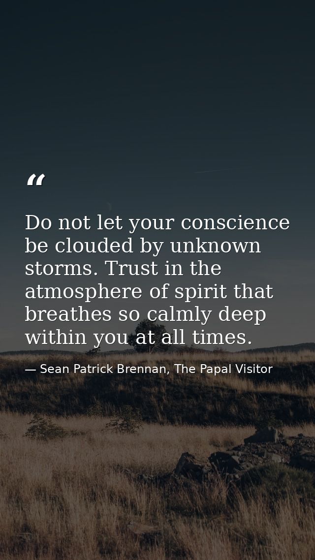 Do not let your conscience be clouded by unknown storms. Trust in the atmosphere of spirit that breathes so calmly deep  — Sean Patrick Brennan, The Papal Visitor