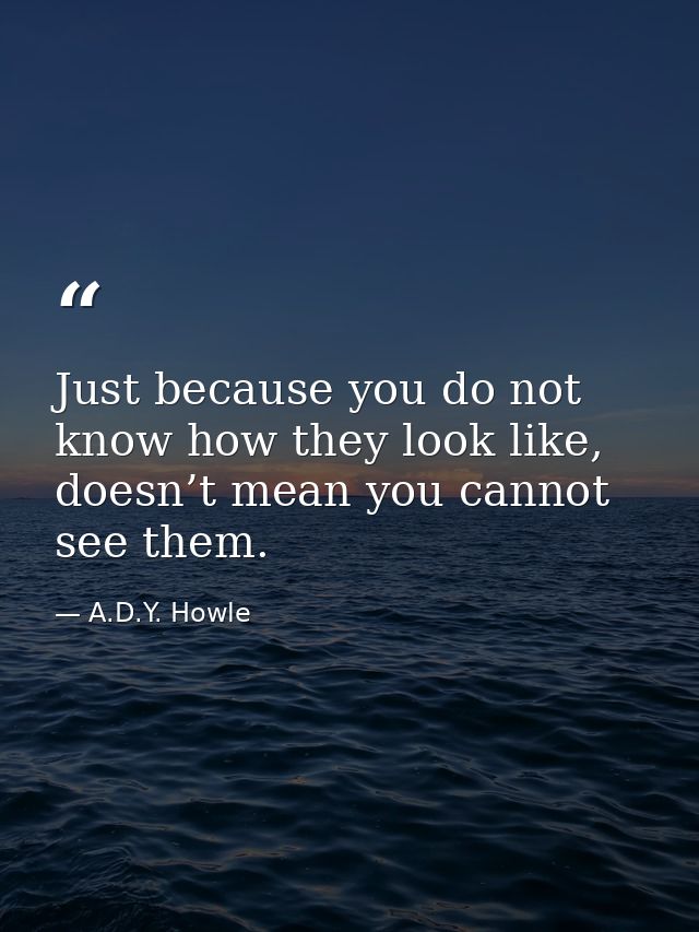 Just because you do not know how they look like, doesn’t mean you cannot see them. — A.D.Y. Howle