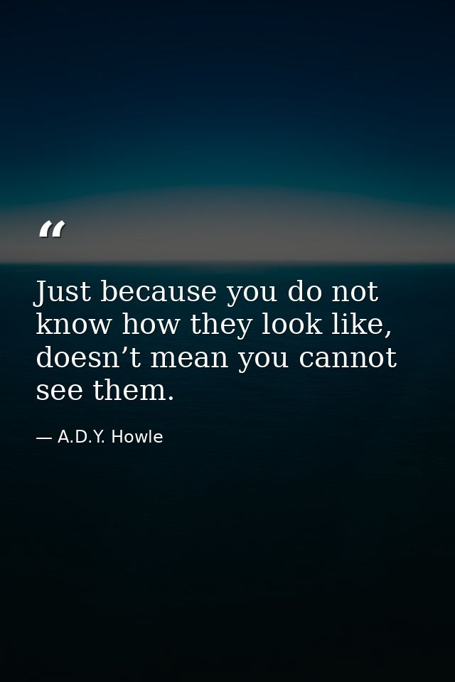 Just because you do not know how they look like, doesn’t mean you cannot see them. — A.D.Y. Howle