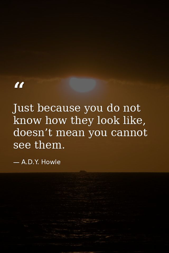 Just because you do not know how they look like, doesn’t mean you cannot see them. — A.D.Y. Howle
