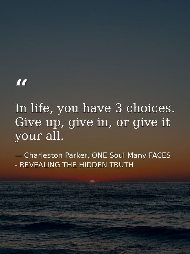 In life, you have 3 choices. Give up, give in, or give it your all. — Charleston Parker, ONE Soul Many FACES - REVEALING THE HIDDEN TRUTH