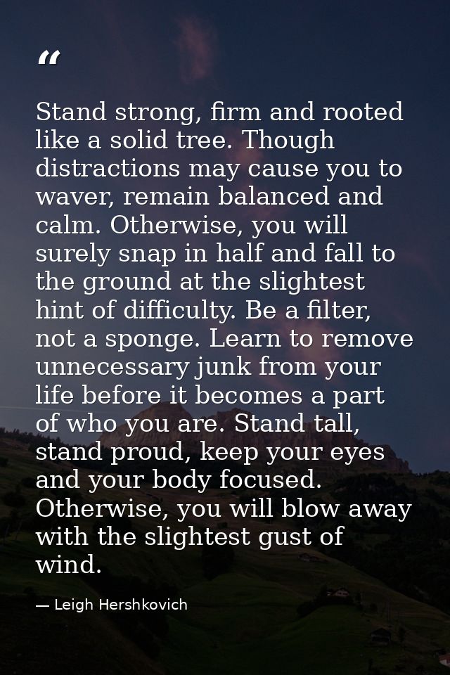 Stand strong, firm and rooted like a solid tree. Though distractions may cause you to waver, remain balanced and calm. O — Leigh Hershkovich