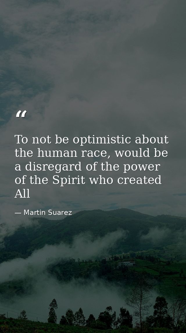 To not be optimistic about the human race, would be a disregard of the power of the Spirit who created All — Martin Suarez