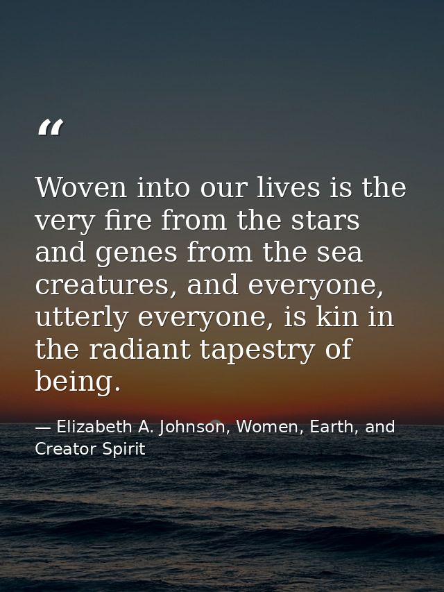 Woven into our lives is the very fire from the stars and genes from the sea creatures, and everyone, utterly everyone, i — Elizabeth A. Johnson, Women, Earth, and Creator Spirit