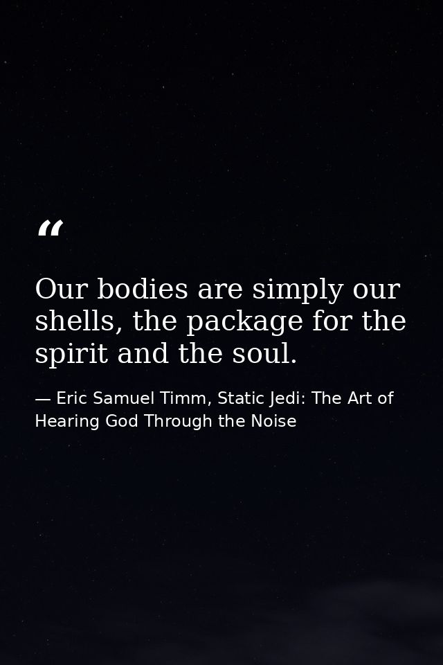Our bodies are simply our shells, the package for the spirit and the soul. — Eric Samuel Timm, Static Jedi: The Art of Hearing God Through the Noise