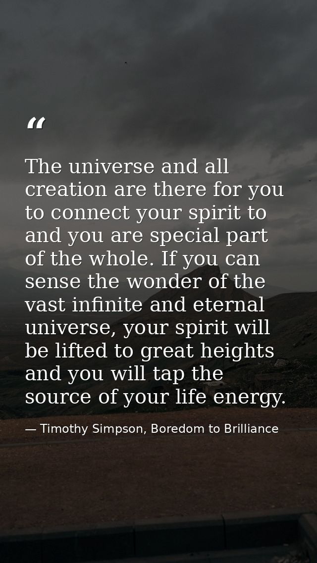 The universe and all creation are there for you to connect your spirit to and you are special part of the whole. If you  — Timothy Simpson, Boredom to Brilliance