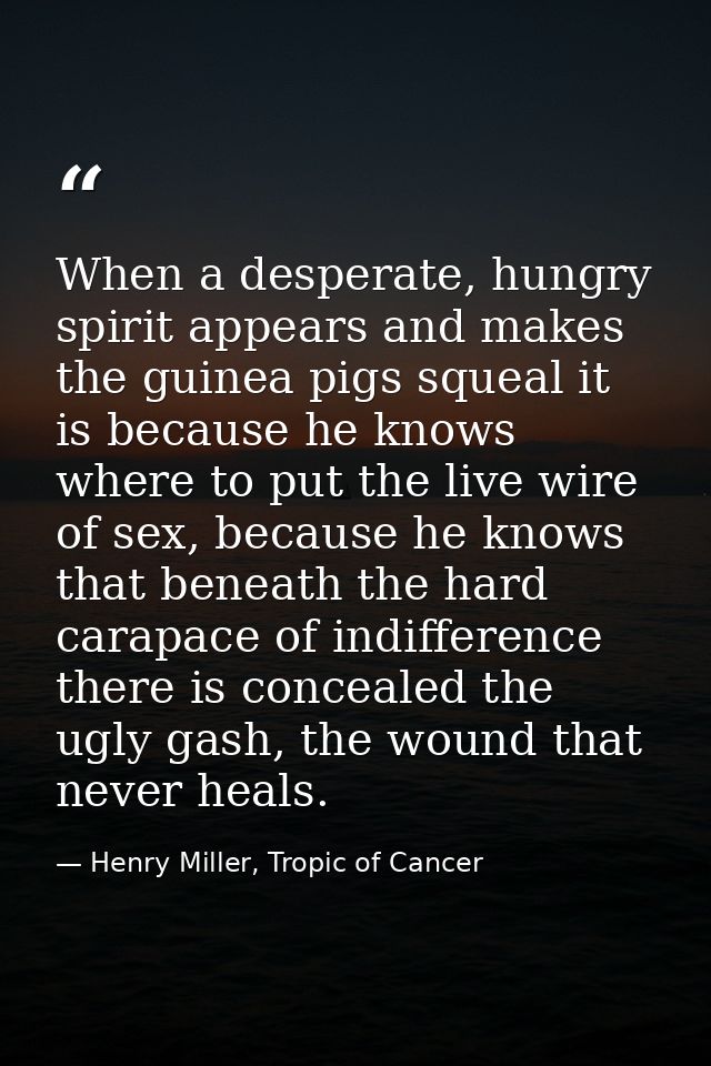 When a desperate, hungry spirit appears and makes the guinea pigs squeal it is because he knows where to put the live wi — Henry Miller, Tropic of Cancer