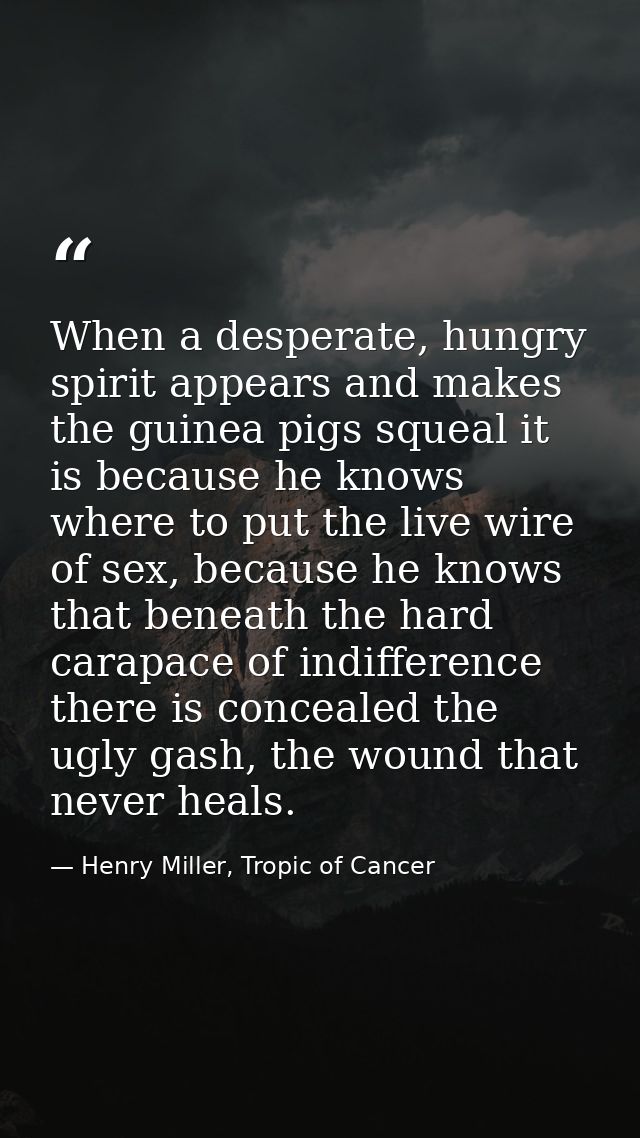When a desperate, hungry spirit appears and makes the guinea pigs squeal it is because he knows where to put the live wi — Henry Miller, Tropic of Cancer