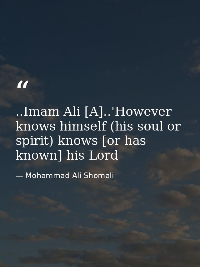 ..Imam Ali [A]..'However knows himself (his soul or spirit) knows [or has known] his Lord — Mohammad Ali Shomali