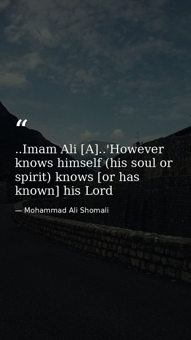 ..Imam Ali [A]..'However knows himself (his soul or spirit) knows [or has known] his Lord — Mohammad Ali Shomali