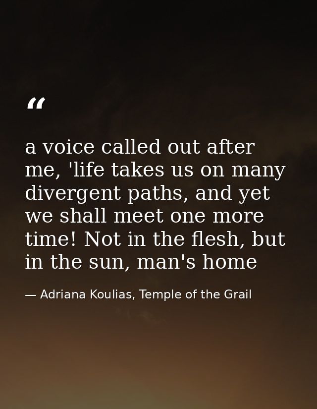 a voice called out after me, 'life takes us on many divergent paths, and yet we shall meet one more time! Not in the fle — Adriana Koulias, Temple of the Grail