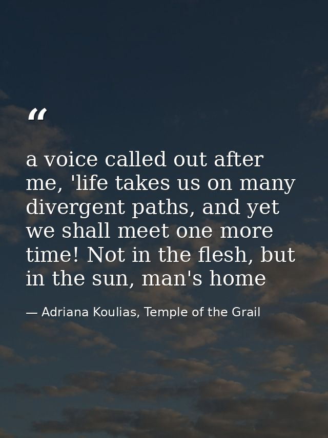 a voice called out after me, 'life takes us on many divergent paths, and yet we shall meet one more time! Not in the fle — Adriana Koulias, Temple of the Grail